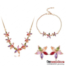 18k Gold Plated Multicolor Flower Zircon Jewelry Sets (CST0008-C)